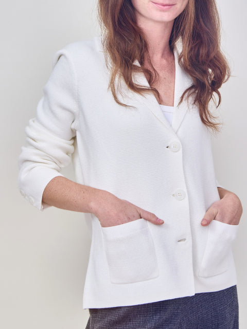 Notch Collar Cardigan, Creme