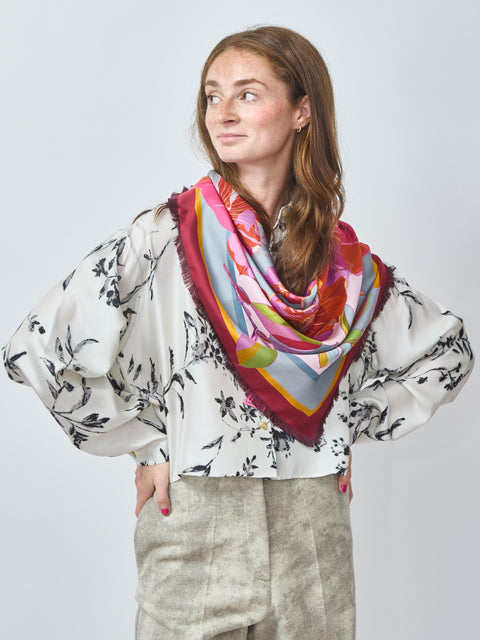 Black Poppy Reversible Silk Scarf