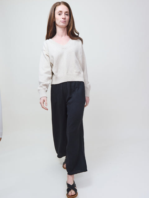 V-Neck Crop Sweater, Natural