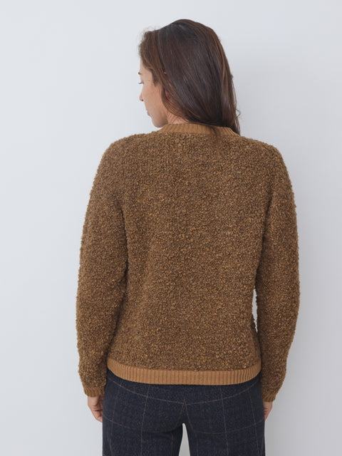 Round Neck Boucle, tobacco