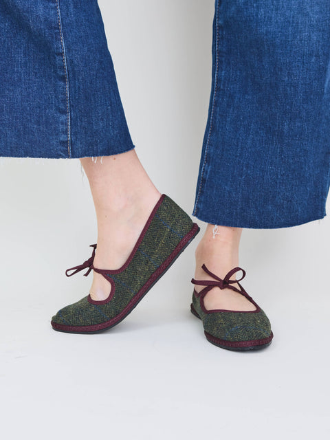Brigitte Wool, green/bordeaux