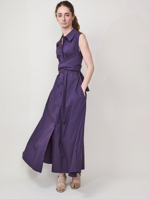 Cinch Waist Sleeveless Dress, purple