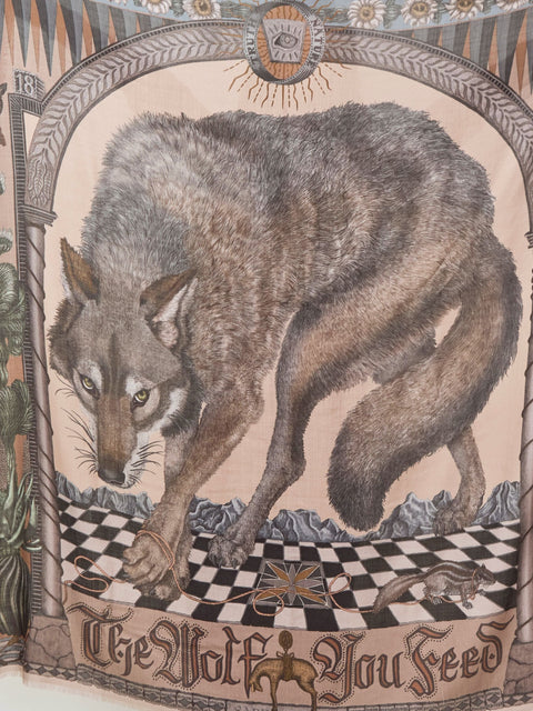Wolf You Feed, 135cm wool/silk, desert