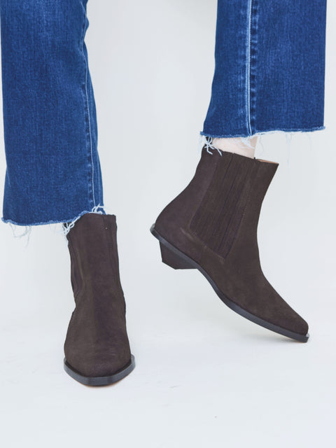 Indigo, chocolate suede