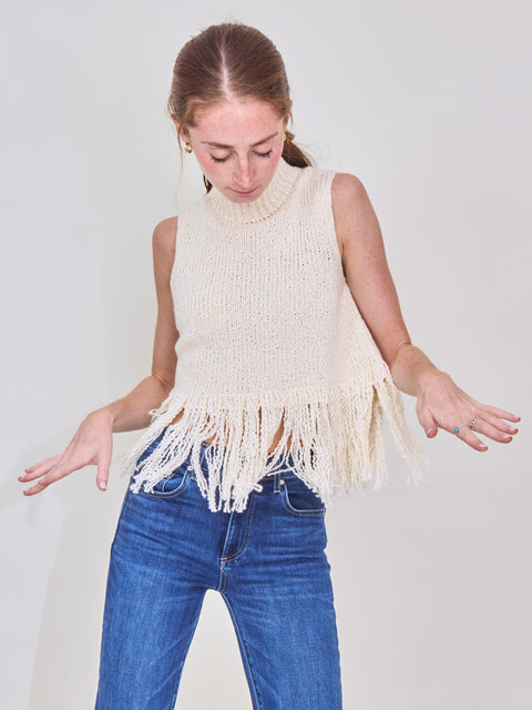 Sonia Fringe Top, White Snow