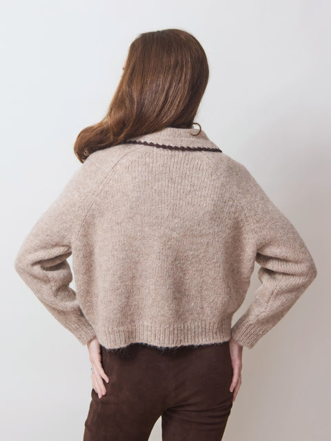 Crochet Pullover, Oat/Brown