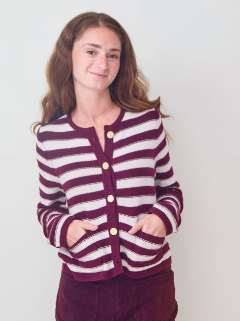 Textured Stripe Cardigan, sloe gin