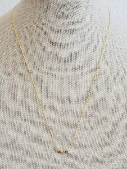 Rainbow Bar Necklace, 14k