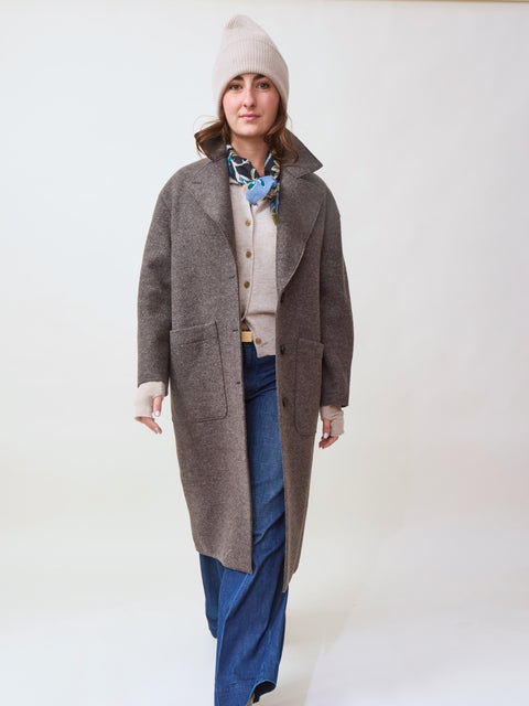 Boiled Wool Great Coat, brown grey