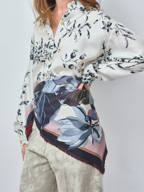 Black Poppy Reversible Silk Scarf