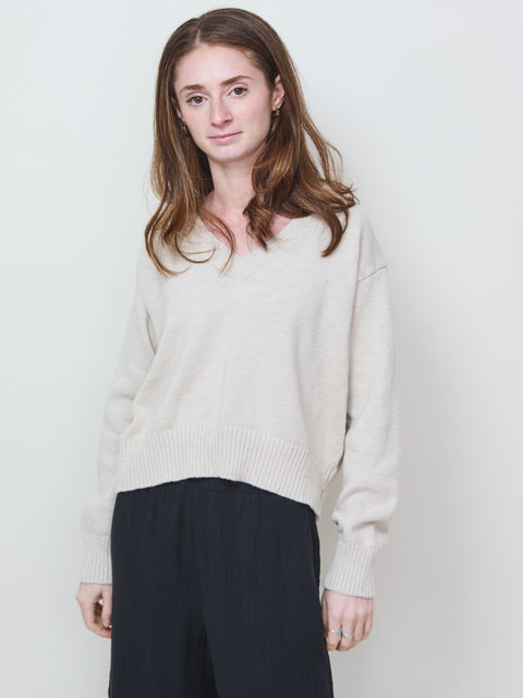 V-Neck Crop Sweater, Natural