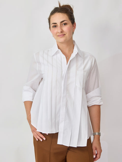 Pleated Asymmetrical Top, White
