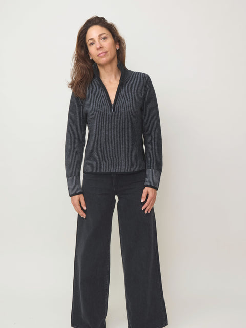 Plaited Rib Zip Mock, Flannel