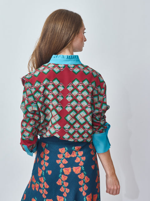 Geometric Trapezio Silk Blouse