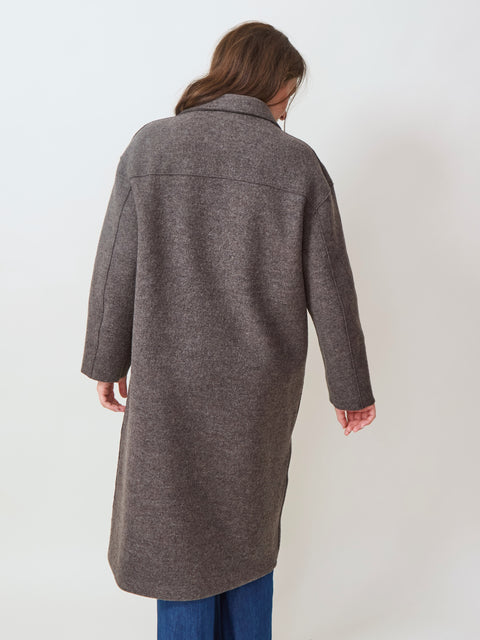 Boiled Wool Great Coat, brown grey
