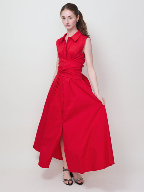Cinch Waist Sleeveless Dress, red