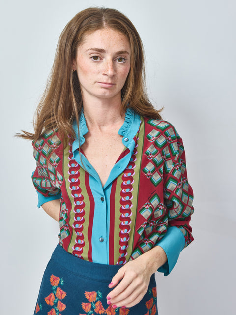 Geometric Trapezio Silk Blouse