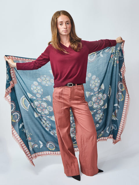 Deco Floral Silk & Wool Scarf