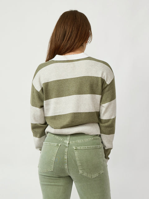 Cotton Cashmere Polo, Green Stripe