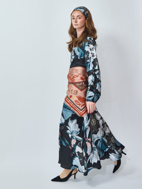 Roses & Cats Reversible Silk Scarf