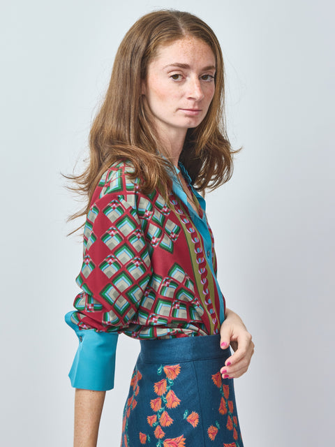 Geometric Trapezio Silk Blouse