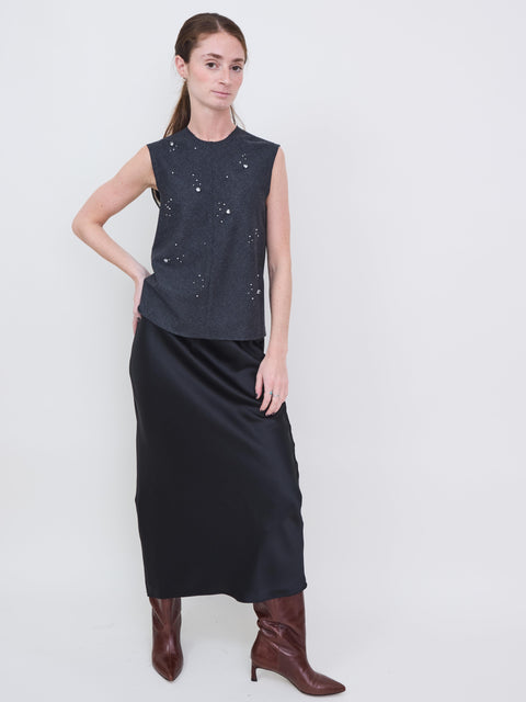 Embroidered Flannel Top, anthracite