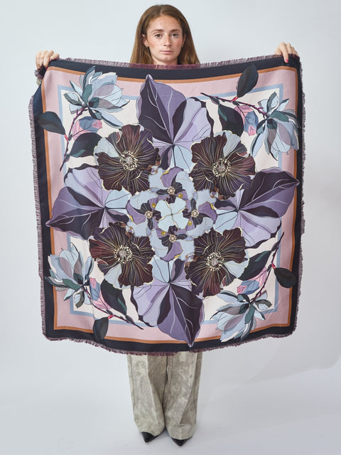 Black Poppy Reversible Silk Scarf