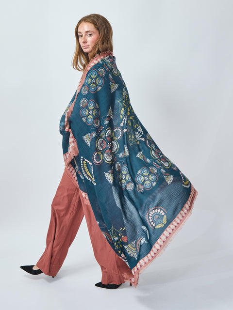 Deco Floral Silk & Wool Scarf