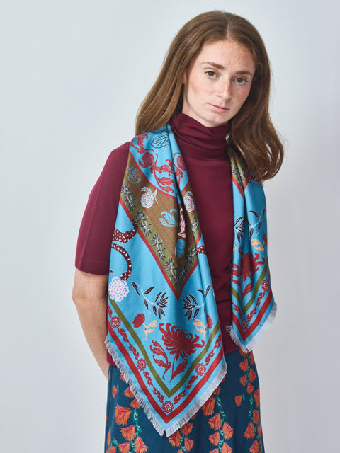 Roses & Cats Reversible Silk Scarf