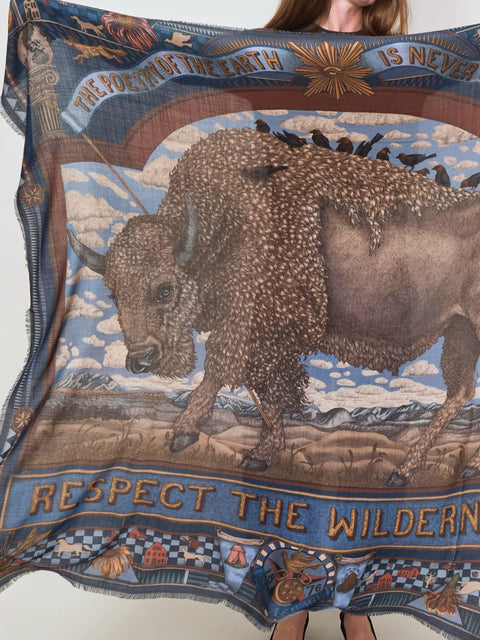 Secrets of the Bison, 135cm wool/silk, chambray