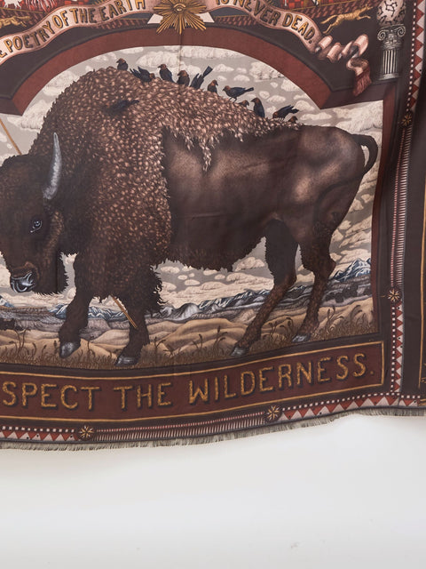Secrets of the Bison, 195cm silk rectangle, saguine