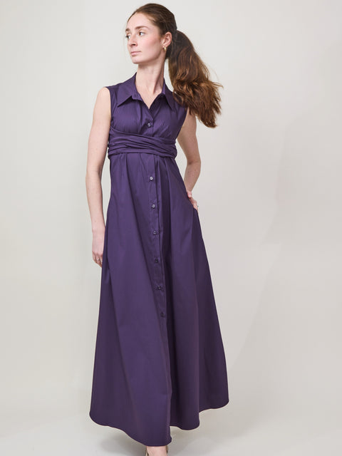 Cinch Waist Sleeveless Dress, purple