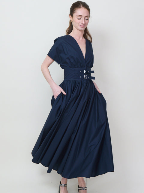 Buckle Waist Dress, navy