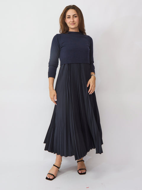 Pleated Two-Piece Dress, Paris Blue