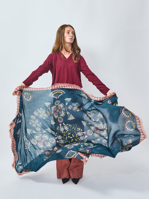 Deco Floral Silk & Wool Scarf