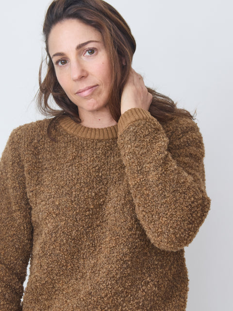 Round Neck Boucle, tobacco