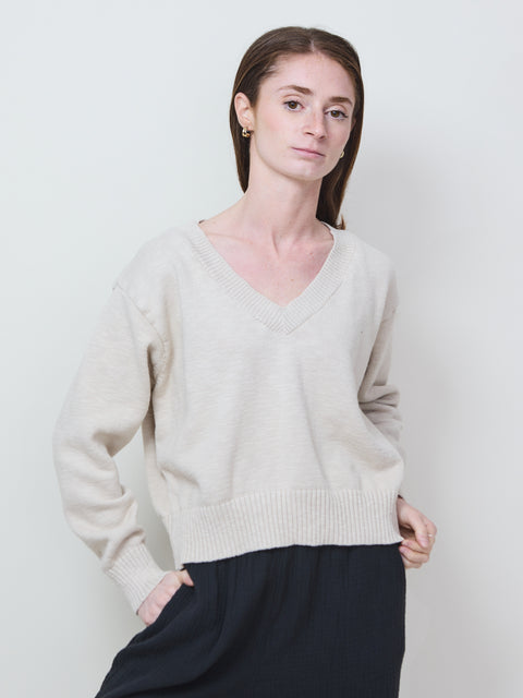 V-Neck Crop Sweater, Natural