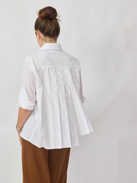 Pleated Asymmetrical Top, White