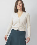 Cotton Cardigan, v-neck/scalloped edge, natural
