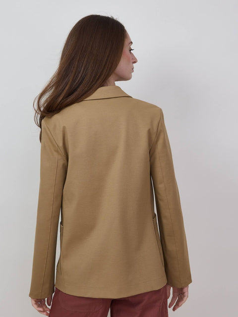 Stand-Up Collar Blazer, Tan Techno