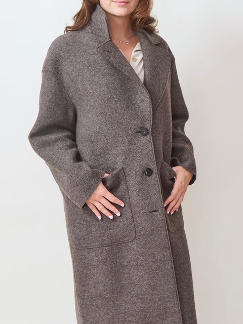 Boiled Wool Great Coat, brown grey
