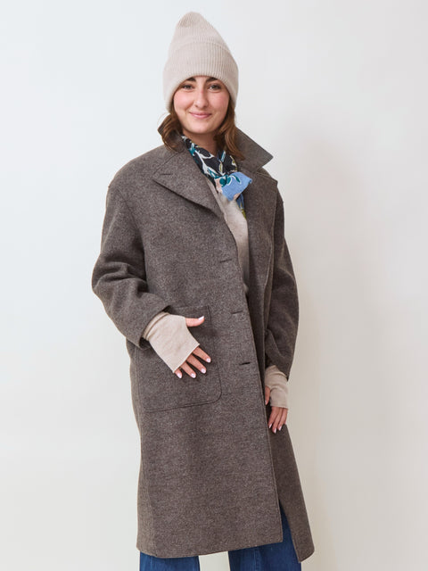Boiled Wool Great Coat, brown grey