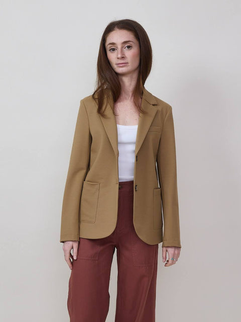 Stand-Up Collar Blazer, Tan Techno