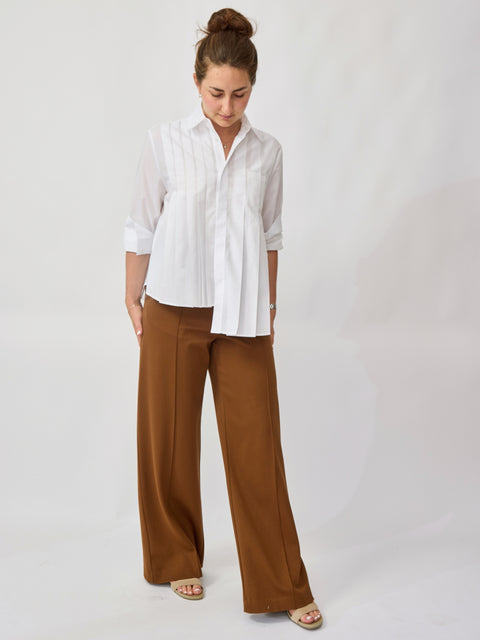 Pleated Asymmetrical Top, White