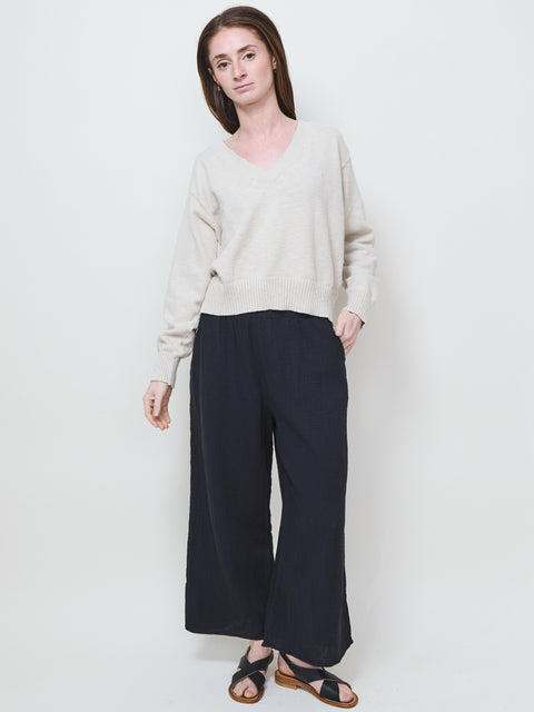 V-Neck Crop Sweater, Natural