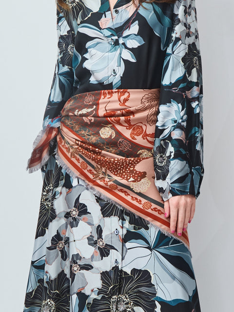 Roses & Cats Reversible Silk Scarf