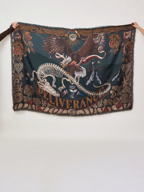 Scrimshaw Skeleton, 195cm silk rectangle, kelp