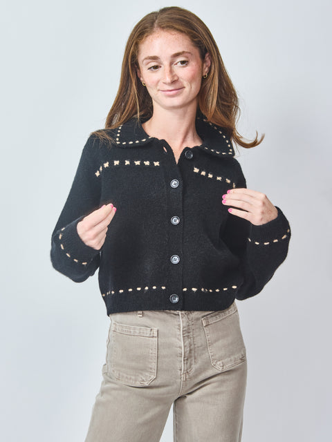 Collar Cardigan, Noir/Sweet Pie