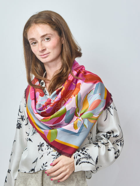 Black Poppy Reversible Silk Scarf