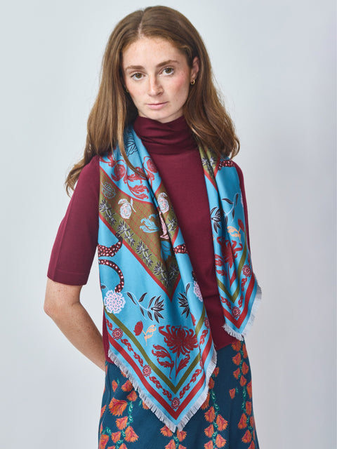 Roses & Cats Reversible Silk Scarf